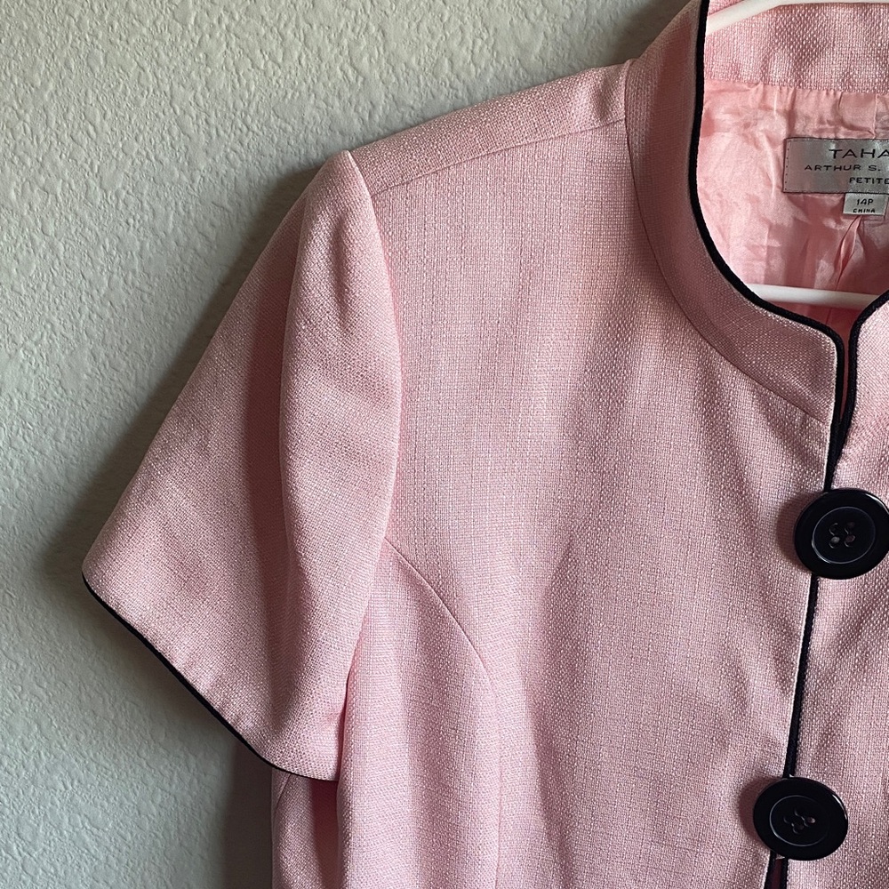Tahari Pink Short Sleeved Blazer with Black Accents - Picture 4 of 12